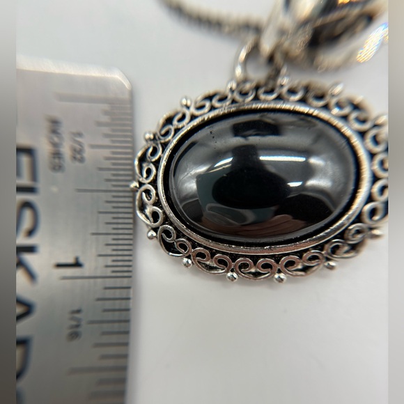 Sterling Silver Chain with Silver Tone Hematite Stone Necklace - Picture 8 of 9